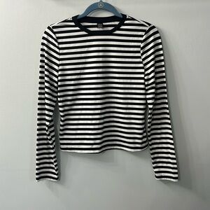 Shein Black and White Striped Long Sleeve Crew Neck Tee Shirt Large